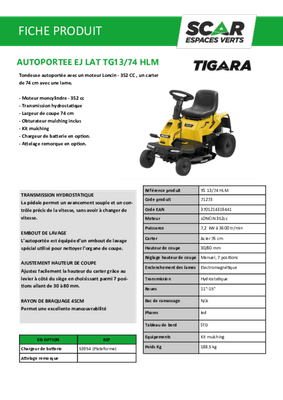 Herbes et entretien - Tondeuse autoportée diesel - Tondeuse autoportée RIDER TG 13/74 HLM