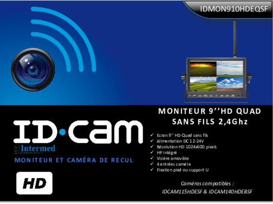 Equipement véhicules - Caméras - Écran partagé sans fil 9'' HD quad